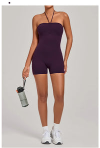 Womens Two Way Wear Bodysuit Sleeveless Yoga Stretch One Piece Romper Sexy Fitness Side Pockets Sportwears Bodysuit