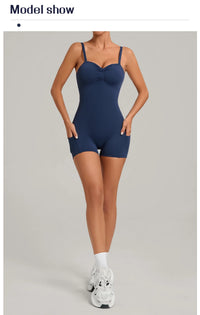 Womens Two Way Wear Bodysuit Sleeveless Yoga Stretch One Piece Romper Sexy Fitness Side Pockets Sportwears Bodysuit