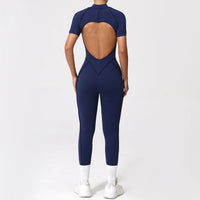 With Zipper Hollow Back Yoga Jumpsuit Sportswear Women Gym Clothes Running Fitness Yoga Backless Bodysuit