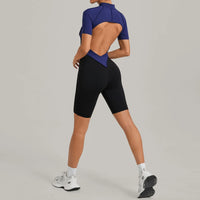 Women's Seamless Yoga Jumpsuit Sports Workout Running Hip-lifting Slim Fit Shorts One-Piece Training Fitness Gym Bodysuit