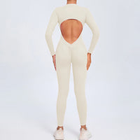Women Sportwear Yoga Jumpsuit Zip Long Sleeve Back Open Outfit Fitness Tracksuit Tight One-piece Gym Overalls Sports Bodysuit