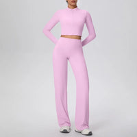 Women’s Seamless Yoga Set with long sleeve top and wide-leg pants