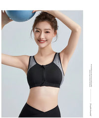 Sports Bra Women Push Up Front Zipper Shockproof Patchwork Gym Jogging Crop Top Female Running Fitness Vest Sport Bras for Women