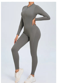 Women Sportwear Yoga Jumpsuit Zip Long Sleeve Back Open Outfit Fitness Tracksuit Tight One-piece Gym Overalls Sports Bodysuit