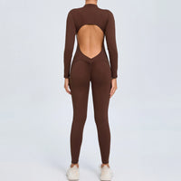 Women Sportwear Yoga Jumpsuit Zip Long Sleeve Back Open Outfit Fitness Tracksuit Tight One-piece Gym Overalls Sports Bodysuit