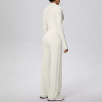 Women’s Seamless Yoga Set with long sleeve top and wide-leg pants