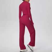Women’s Seamless Yoga Set with long sleeve top and wide-leg pants