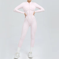 Padded Women Long Sleeve Sport Yoga Jumpsuit Workout Clothes for Women Sportwear Backless Zipper Fitness Gym Outfit