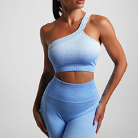 Seamless Tight Yoga Sets Sports Fitness Gradient Single Shoulder Bra High Waist Hip Lifting Pants Suits Wokout Gym Running Sets