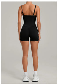 Womens Two Way Wear Bodysuit Sleeveless Yoga Stretch One Piece Romper Sexy Fitness Side Pockets Sportwears Bodysuit