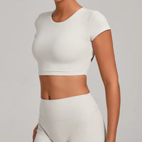 No Padded Women's Yoga T-shirt Short Sleeves Bra Backless Fitness Top Beautiful Back Gym Clothes Form-fitting Running Tee