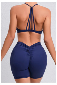 Women's 2-Piece Yoga Sets High Waist Seamless Shorts  Hip-Lifting & Backless Gym Leggings Quick Dry Workout Fitness Suits