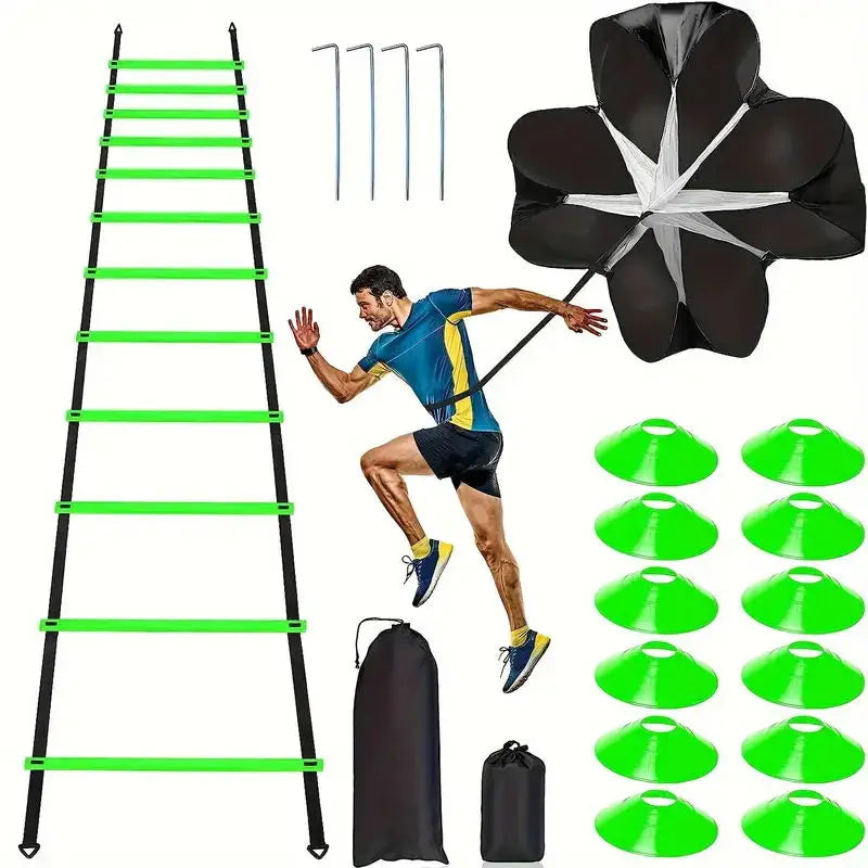 Green soccer training parachute for speed drills