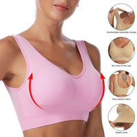 Women's seamless sports bra model wearing pink