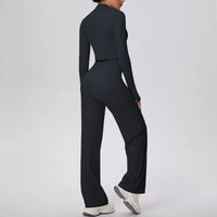 Women’s Seamless Yoga Set with long sleeve top and wide-leg pants