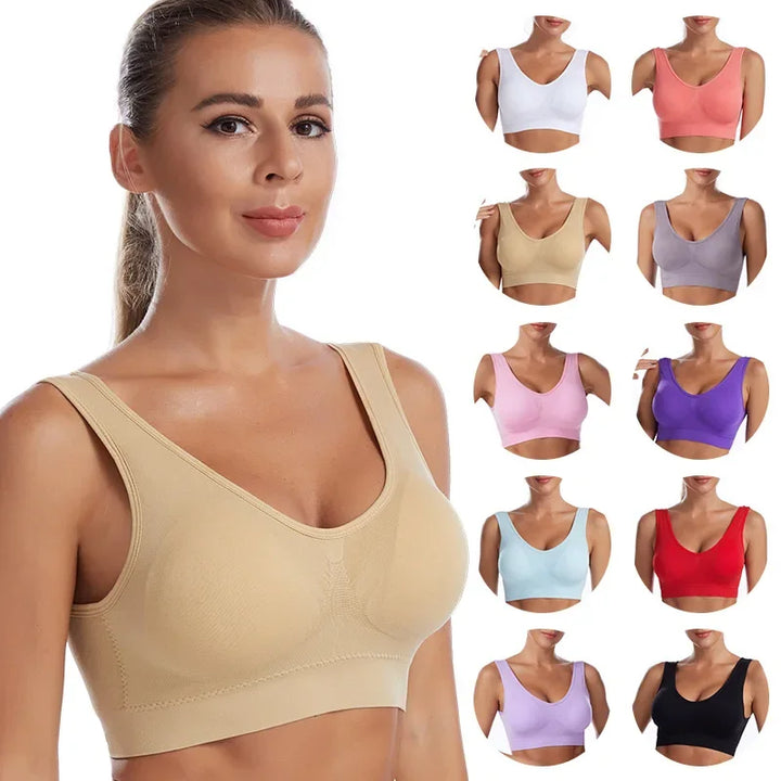 Woman wearing seamless sports bra for fitness