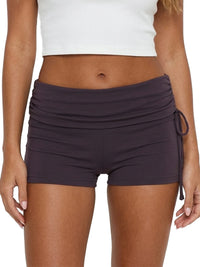 Women Workout Shorts High Waist Foldover Drawstring Bodycon Shorts for Gym Fitness Running Sporty Daily Casual Short Pants