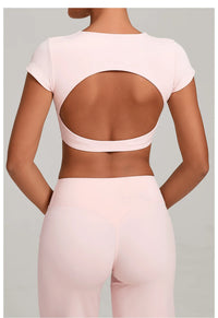 No Padded Women's Yoga T-shirt Short Sleeves Bra Backless Fitness Top Beautiful Back Gym Clothes Form-fitting Running Tee