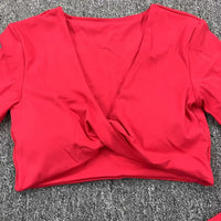 Long Sleeve Gym Crop Tops for Women Twist Deep V Workout Quick Dry Padded Sports Fitness Yoga T-Shirt