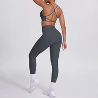 Women's Seamless Yoga Set Cross Back Sports Bra & High Waist Booty Lifting Yoga Leggings Gym Running Fitness Workout Outfit