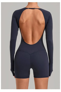 Women's Yoga Jumpsuits Sports Fitness Hip-lifting Long-sleeved Backless Running Training Workout Gym Shorts One-piece Bodysuits