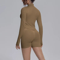 Women's Seamless Yoga Sets Sports Fitness Gym Zipper Long-Sleeve Jacket Hip Lift High-Waist Shorts Suits Workout Training Sets