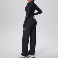 Women’s Seamless Yoga Set with long sleeve top and wide-leg pants