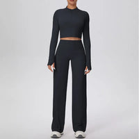Women’s Seamless Yoga Set with long sleeve top and wide-leg pants