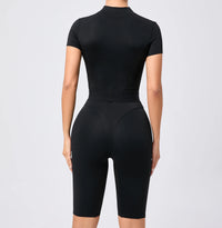 Women's One-Piece Suit Zipper Short Sleeve Gym Push Up Workout Clothes Fitness Short Bodysuit Sportswear Jumpsuits