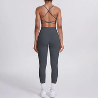 Women's Seamless Yoga Set Cross Back Sports Bra & High Waist Booty Lifting Yoga Leggings Gym Running Fitness Workout Outfit