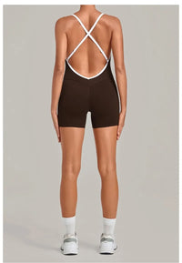 Women's Seamless Yoga Jumpsuits Fitness Sports Gym Hip-lifting Sleeveless One-piece Backless Workout Training Shorts Jumpsuit