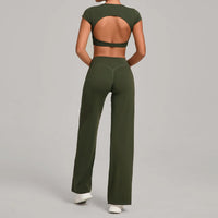 Women's Seamless Yoga Sets Sports Fitness Short-sleeved Loose Hip-lifting Pants Tracksuits Workout Gym Training Slim Fit Sets