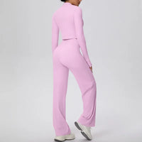 Women’s Seamless Yoga Set with long sleeve top and wide-leg pants
