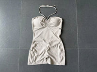 Womens Two Way Wear Bodysuit Sleeveless Yoga Stretch One Piece Romper Sexy Fitness Side Pockets Sportwears Bodysuit