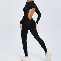 Women Sportwear Yoga Jumpsuit Zip Long Sleeve Back Open Outfit Fitness Tracksuit Tight One-piece Gym Overalls Sports Bodysuit