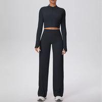 Women’s Seamless Yoga Set with long sleeve top and wide-leg pants