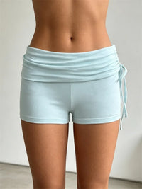 Women Workout Shorts High Waist Foldover Drawstring Bodycon Shorts for Gym Fitness Running Sporty Daily Casual Short Pants