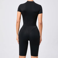 Women's One-Piece Suit Zipper Short Sleeve Gym Push Up Workout Clothes Fitness Short Bodysuit Sportswear Jumpsuits