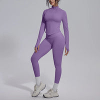 Women's Seamless Yoga Sets Sports Fitness Zipper Long-Sleeve Jacket Slim-fit Hip Lift Pants Suits Workout Training Gym Sets
