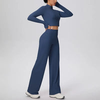 Women’s Seamless Yoga Set with long sleeve top and wide-leg pants