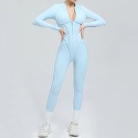 Padded Women Long Sleeve Sport Yoga Jumpsuit Workout Clothes for Women Sportwear Backless Zipper Fitness Gym Outfit