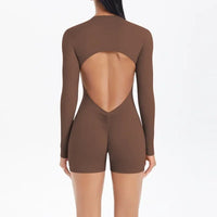 Women's Yoga Jumpsuits Sports Fitness Backless Half Zipper Peach Hip-Lifting Naked Feel Gym Running Workout One-Piece Bodysuits