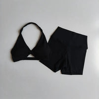 2PCS Nude Sexy Yoga Set Halter Neck Sports Bra And Shorts Breathable Fitness Training Underwear Slimming Beautiful Back Design