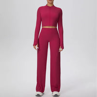 Women’s Seamless Yoga Set with long sleeve top and wide-leg pants
