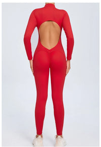 Women Sportwear Yoga Jumpsuit Zip Long Sleeve Back Open Outfit Fitness Tracksuit Tight One-piece Gym Overalls Sports Bodysuit