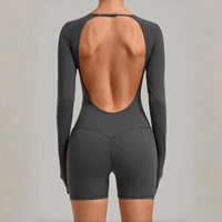 Women's Yoga Jumpsuits Sports Fitness Hip-lifting Long-sleeved Backless Running Training Workout Gym Shorts One-piece Bodysuits