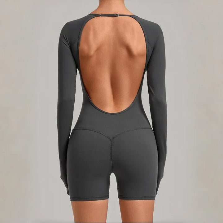Women's Yoga Jumpsuits Sports Fitness Hip-lifting Long-sleeved Backless Running Training Workout Gym Shorts One-piece Bodysuits