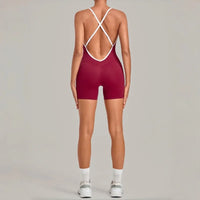 Women's Seamless Yoga Jumpsuits Fitness Sports Gym Hip-lifting Sleeveless One-piece Backless Workout Training Shorts Jumpsuit
