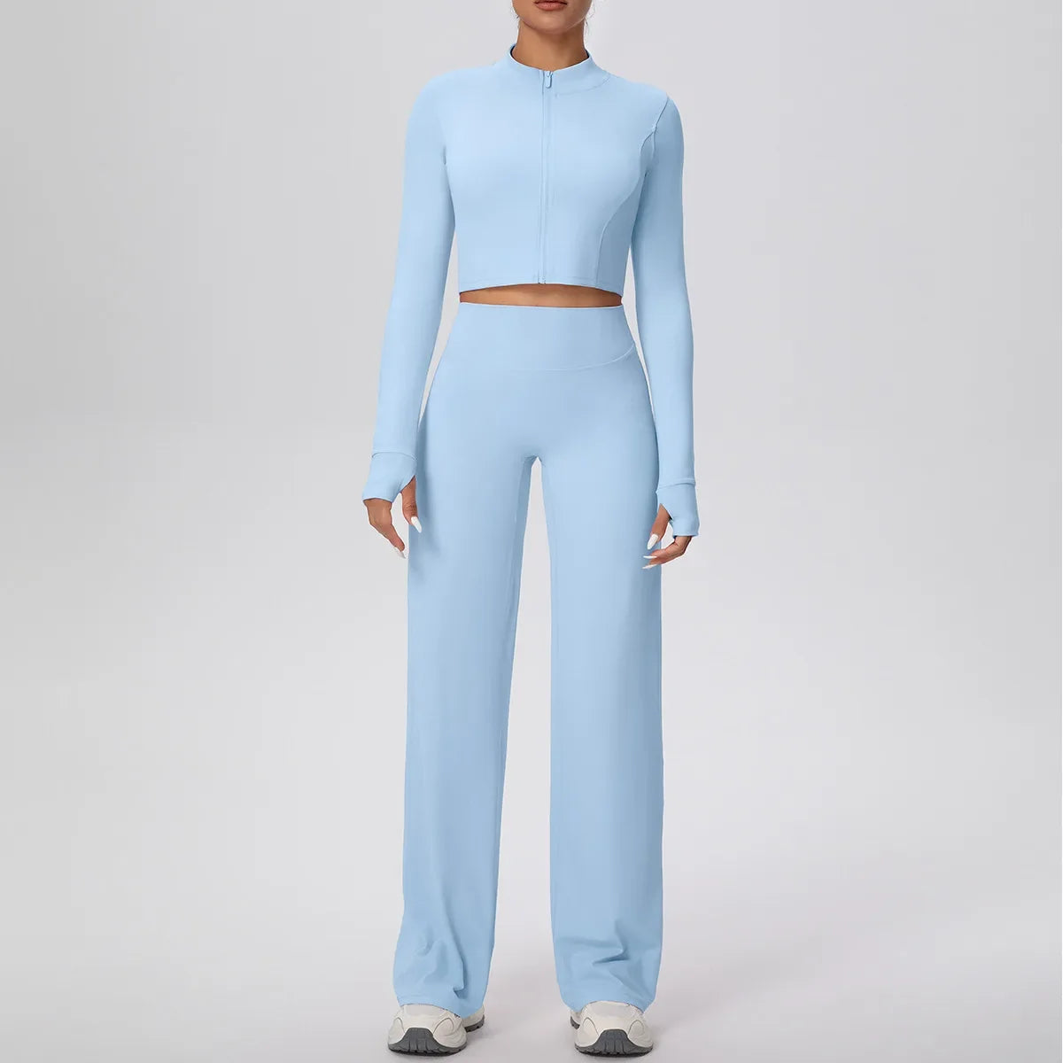 Women’s Seamless Yoga Set with long sleeve top and wide-leg pants