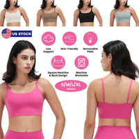 Women Strap Sport Bras Padded StrappyÊCrop Square Neck Low Impact Bras SexyÊFitnessÊTank Tops with Removable Pads Flat Straps for Gym Yoga Workout Run